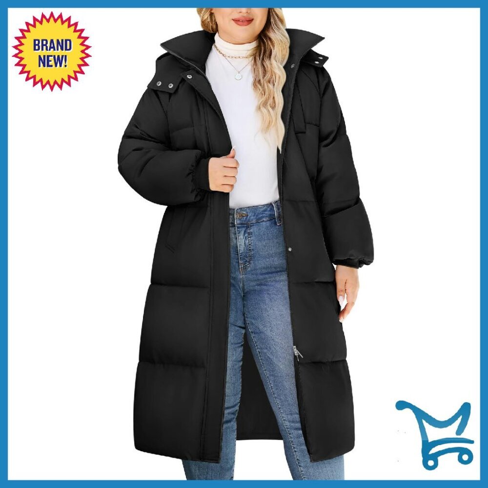 Plus Size Long Puffer Jacket Hooded Water Repellent Winter Parka Xl-4xl